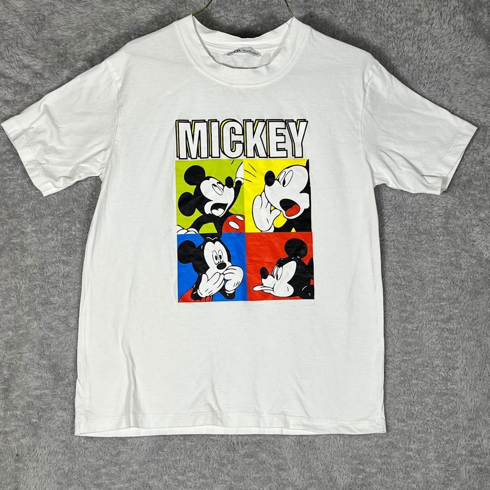 Zara Disney Mickey Mouse Graphic T-Shirt White Pop Art Crew Neck Mens Small‎ S